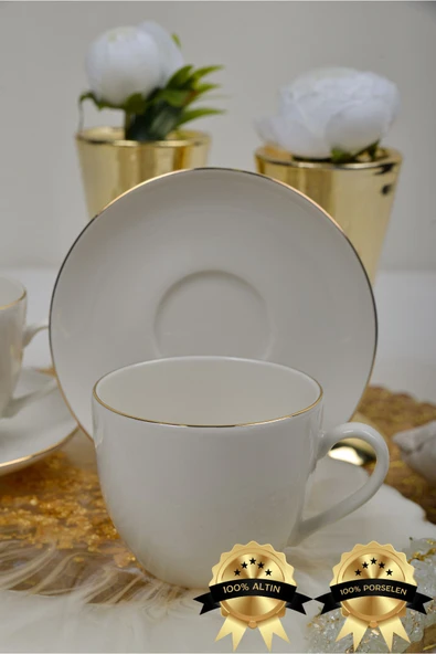 Farika Porselen Şems 4 Parça 2 Kişilik Altın Yaldız Porselen Çay Fincan Takımı