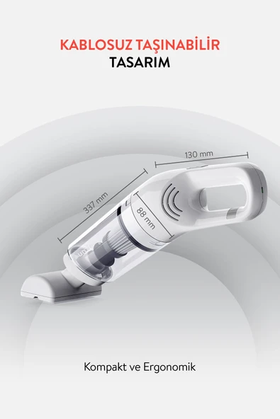 Araç Süpürgesi ELS24 Beyaz 50W 4000mAh 6000PA Kablosuz Şarjlı Taşınabilir Type-C Ev Araba Süpürge - 7