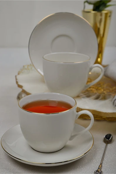 Farika Porselen Şems 4 Parça 2 Kişilik Altın Yaldız Porselen Çay Fincan Takımı - 3