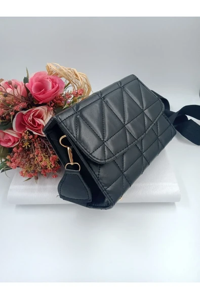 Siyah Purse Kolon Askılı Kapitone Kadın Omuz Çantası