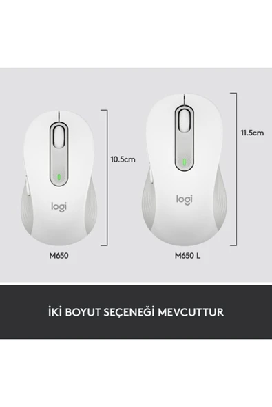 Logitech Signature M650 Küçük ve Orta Boy Sağ El Için Sessiz Kablosuz Mouse - Beyaz - 8