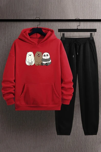Unisex Kafadar Ayılar Baskılı Eşofman Takımı - Resim 5