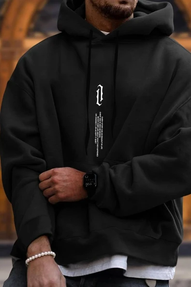 Erkek Aleman Rapero Baskılı Oversize Sweatshirt