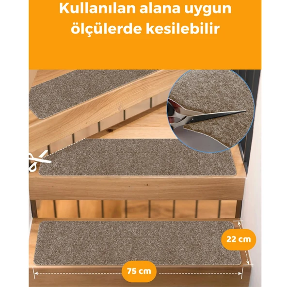 Beylini Merdiven Halısı Halıfleks Basamak ve Merdiven Paspası Kaymaz Taban Devetüyü 20x75 CM - 3
