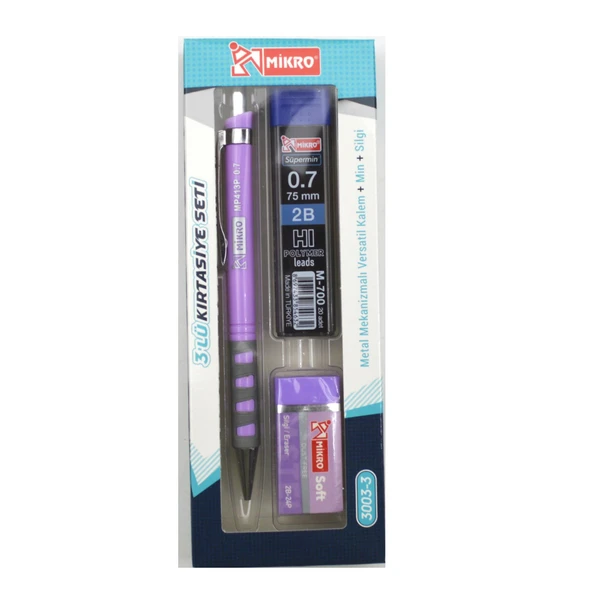 Mikro Kırtasiye Okul Seti Versatil 3 Lü  0,7 ( Kalem+Silgi+Uç) MK-3003-3 - 4