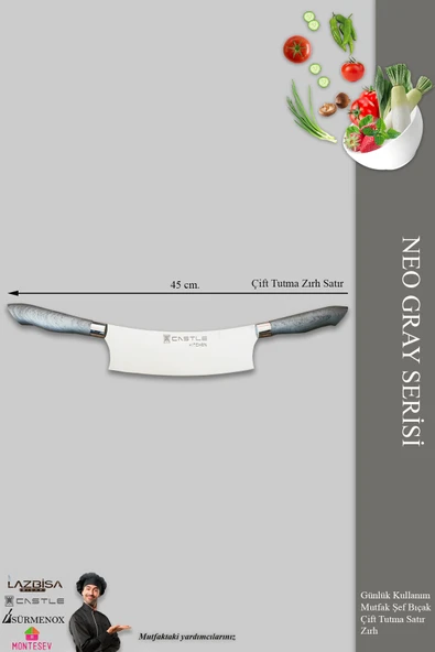 Neo Gray Serisi Mutfak Bıçak Pizza Börek Salata Kıyma Bıçağı Çift Tutma Zırh (MFT-965) - 2