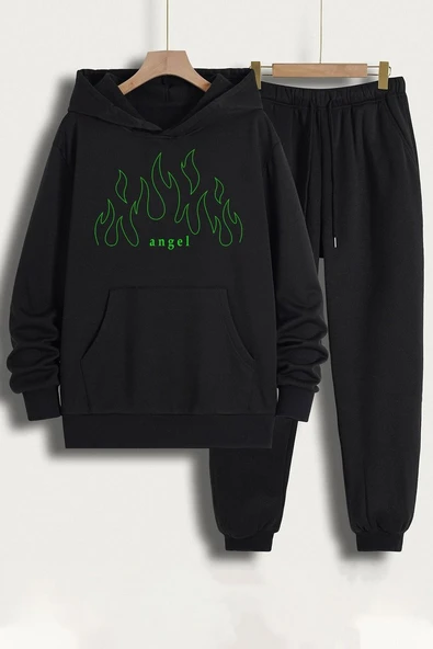 Unisex Green Angel Baskılı Eşofman Takımı - 4