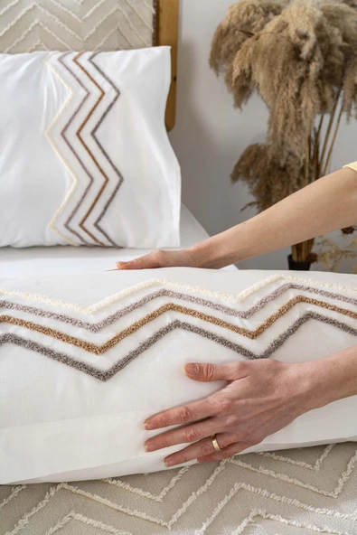 Rivaİstanbul Almila Bej Çift Kişilik Nevresimli Pike Seti - 8 Parça Çeyiz Seti - Resim 4