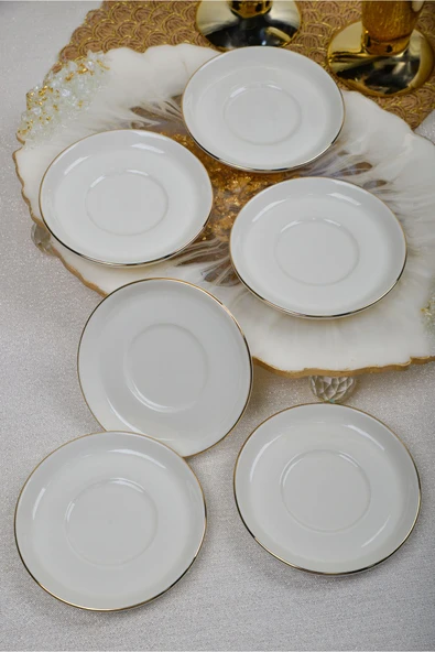 Farika Porselen Şems 6'lı Altın Yaldız Porselen Çay Tabağı Seti - 3