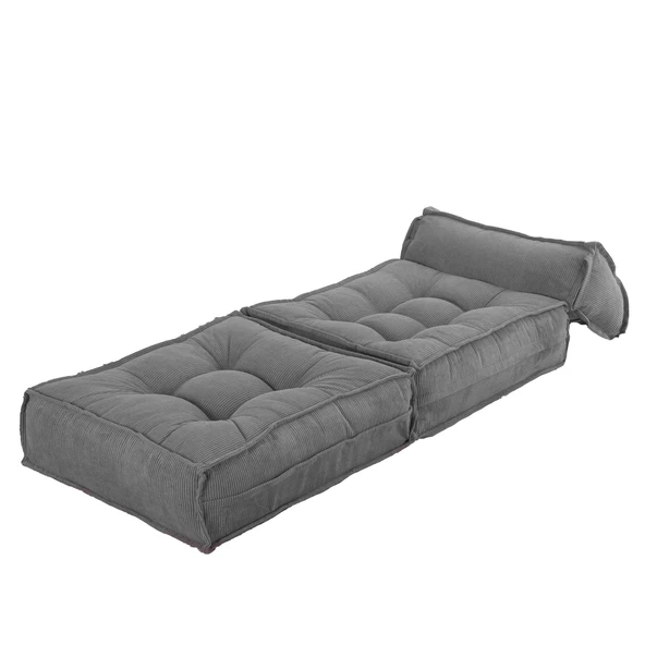 Mocca Fitilli Kadife Tek Kişilik Katlanır Yatak Katlanır Koltuk Gri Tek - 6