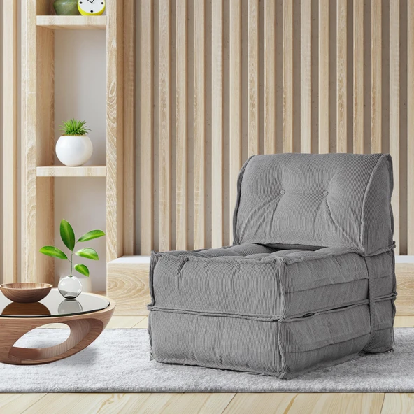 Mocca Fitilli Kadife Tek Kişilik Katlanır Yatak Katlanır Koltuk Gri Tek
