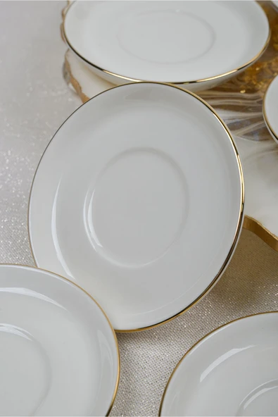 Farika Porselen Şems 6'lı Altın Yaldız Porselen Çay Tabağı Seti - 2