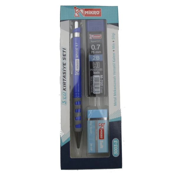 Mikro Kırtasiye Okul Seti Versatil 3 Lü  0,7 ( Kalem+Silgi+Uç) MK-3003-3 - 3