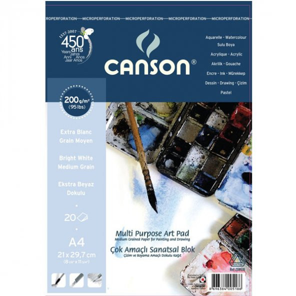 Canson Fınface 1557 Resim Blokları Çok Amaçlı 200 GR A4 20 YP Üstten Spriralli - 2
