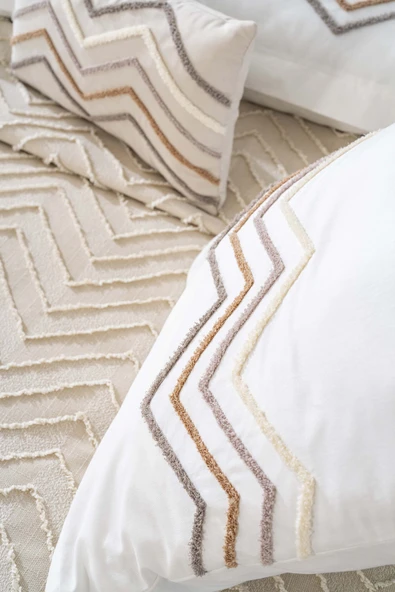 Rivaİstanbul Almila Bej Çift Kişilik Nevresimli Pike Seti - 8 Parça Çeyiz Seti - Resim 6