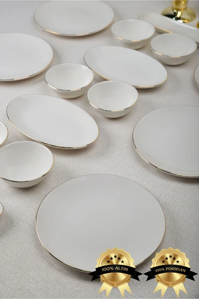 Farika Porselen Şems 16 Parça 6 Kişilik Altın Yaldız Porselen Kahvaltı Takımı