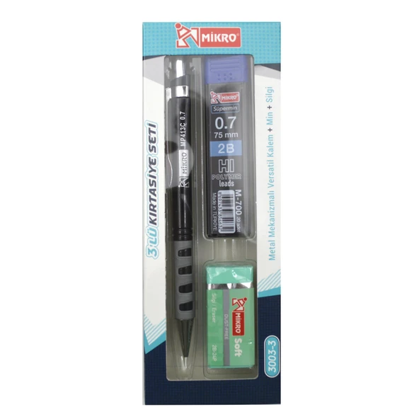 Mikro Kırtasiye Okul Seti Versatil 3 Lü 0,7 ( Kalem+Silgi+Uç) MK-3003-3 - 7