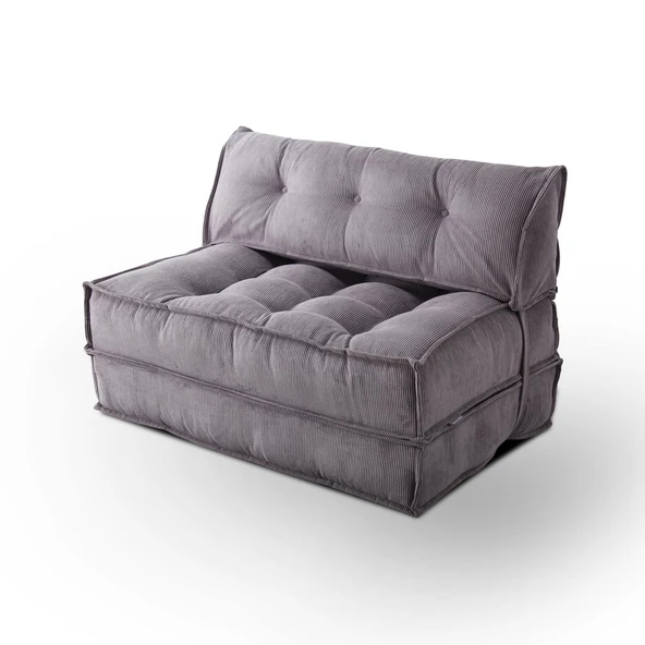 Mocca Fitilli Kadife Çift Kişilik Katlanır Yatak Katlanır Koltuk Gri Çift - 2