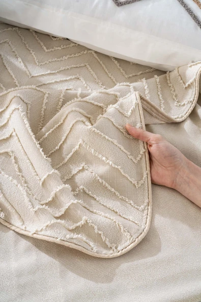 Rivaİstanbul Almila Bej Çift Kişilik Nevresimli Pike Seti - 8 Parça Çeyiz Seti - Resim 7