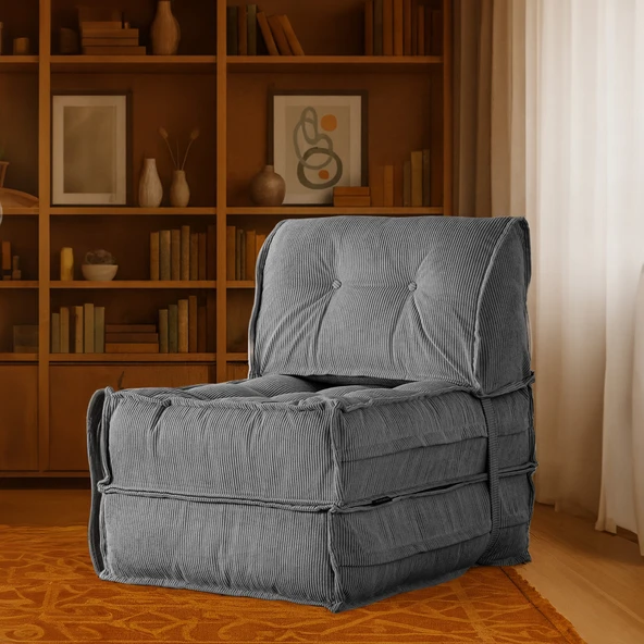 Mocca Fitilli Kadife Tek Kişilik Katlanır Yatak Katlanır Koltuk  Gri Tek ürün görseli