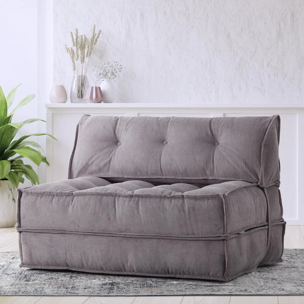 Mocca Fitilli Kadife Çift Kişilik Katlanır Yatak Katlanır Koltuk Gri Çift