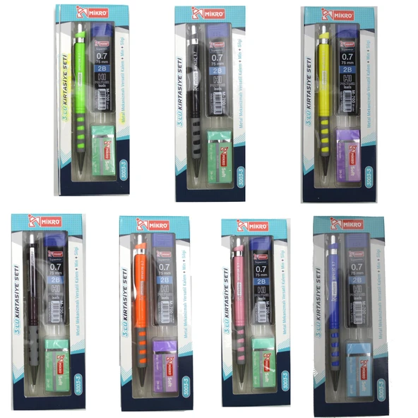 Mikro Kırtasiye Okul Seti Versatil 3 Lü 0,7 ( Kalem+Silgi+Uç) MK-3003-3
