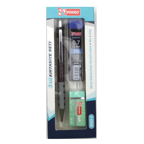 Mikro Kırtasiye Okul Seti Versatil 3 Lü 0,7 ( Kalem+Silgi+Uç) MK-3003-3 - 2