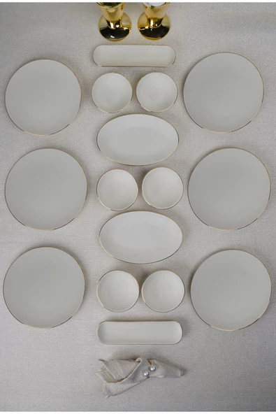 Farika Porselen Şems 16 Parça 6 Kişilik Altın Yaldız Porselen Kahvaltı Takımı - 2