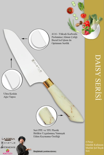 Daisy Serisi Mutfak Bıçak Seti Et Ekmek Sebze Şef Bıçağı 4 Lü Set (Mft-452) - 3