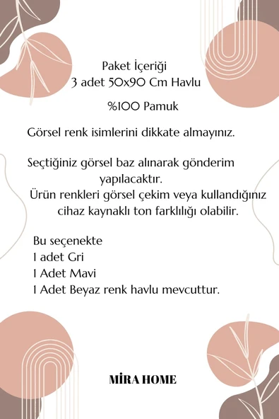 3 lü Renkli El Yüz Havlu Seti %100 Pamuklu Natural Harmony - 11