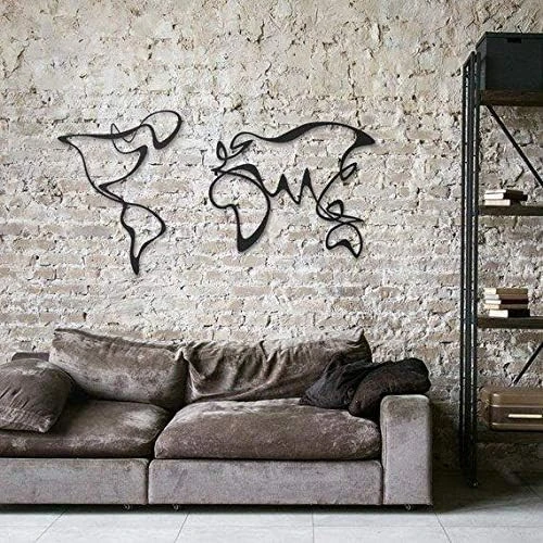 Dekoratif Ev Ofis İçin Siyah Metal Dünya Haritası Duvar Tablosu Büyük Boy m10