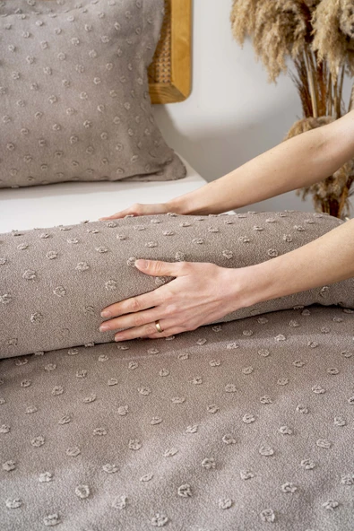 Rivaİstanbul Talya Vizon Punch İşlemeli Çift Kişilik Yatak Örtüsü Takımı 4 Parça Uyku & Çeyiz Seti - Resim 5