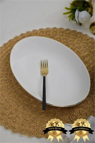 Farika Porselen Şems Altın Yaldız 28cm 2'li Porselen Kayık Tabak Takımı