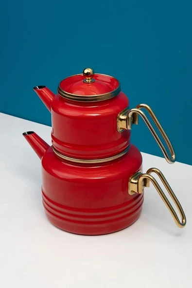 MissBetty Linea Troy Emaye Çaydanlık Takımı Kırmızı - 4