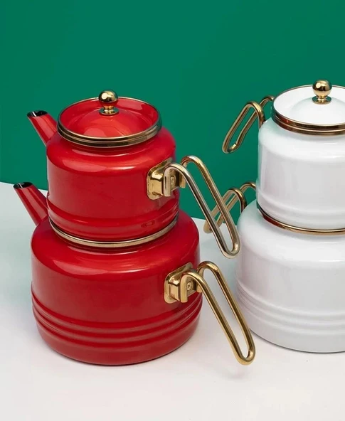 MissBetty Linea Troy Emaye Çaydanlık Takımı Kırmızı - 3