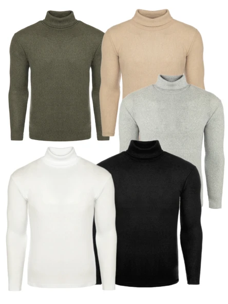 5'li Paket Erkek Boğazlı Balıkçı Triko Kazak