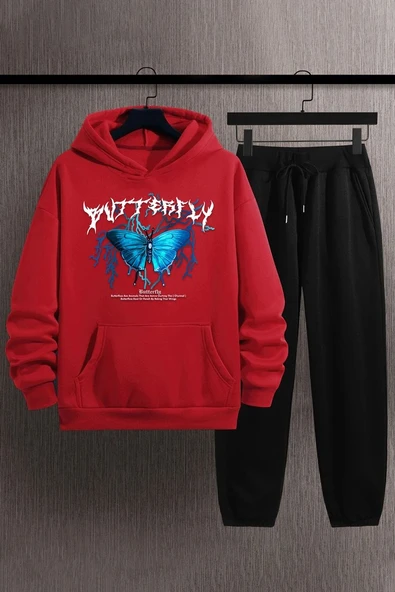 Unisex Blue Butterfly Baskılı Eşofman Takımı