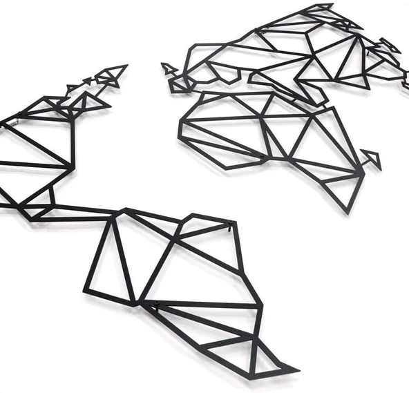 Siyah Metal  Ofis ve Ev İçin Dünya Haritası XXL 115 x 208 cm MOP-01 Duvar Tablosu  m11 - 3