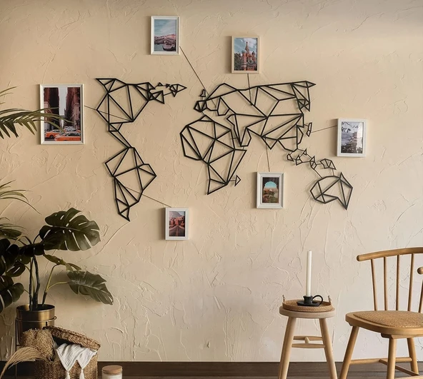 Siyah Metal  Ofis ve Ev İçin Dünya Haritası XXL 115 x 208 cm MOP-01 Duvar Tablosu  m11
