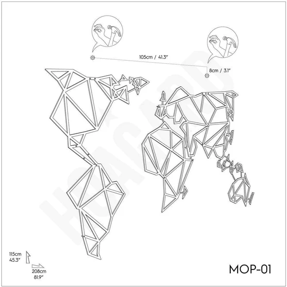 Siyah Metal  Ofis ve Ev İçin Dünya Haritası XXL 115 x 208 cm MOP-01 Duvar Tablosu  m11 - 2
