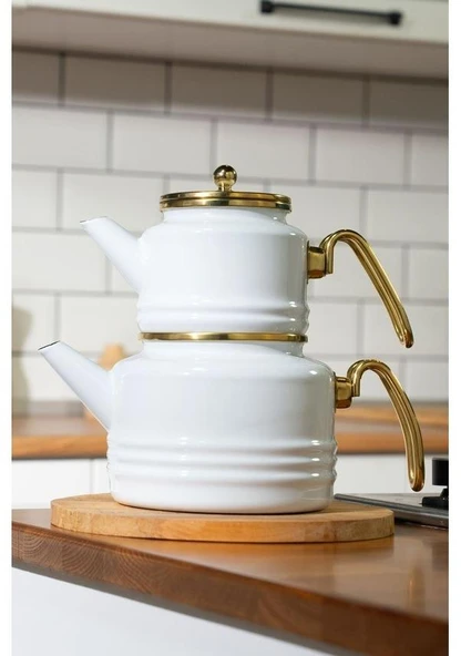 MissBetty Linea Troy Emaye Çaydanlık Takımı Beyaz - 3