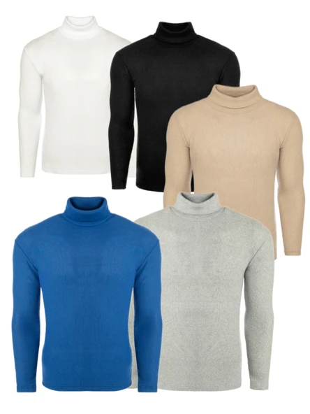 5'li Paket Erkek Boğazlı Balıkçı Triko Kazak