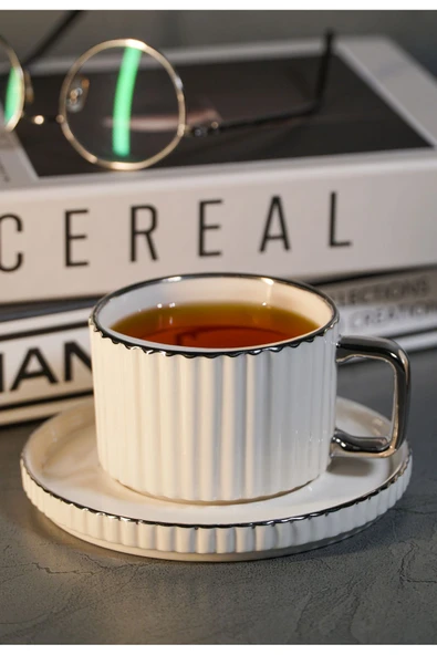 Farika Porselen Satürn 4 Parça 2 Kişilik Platin Yaldız Porselen Çay Fincan Seti - 3