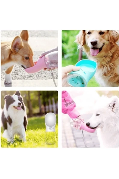 Pribor Taşınabilir Kedi Köpek Suluğu Seyahat Su Şişesi Kaseli Emniyetli Sızdırmaz Kutulu 350 ML - 4