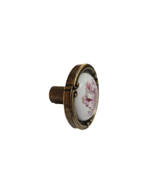 PORSELEN DÜĞME KULP METAL ANTİKSARI BEYAZ  MOTİFLİ  02  / 5 ADET - 2