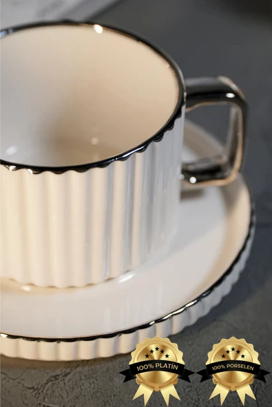 Farika Porselen Satürn 4 Parça 2 Kişilik Platin Yaldız Porselen Çay Fincan Seti - 2