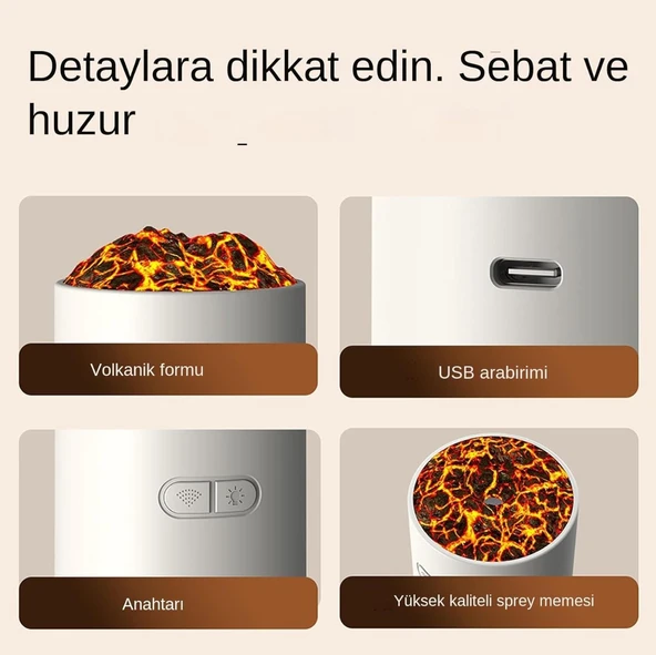 Masaüstü Volkan Şekilli Nemlendirici Difüzör Buhar Makinesi Hava Temizleyici - 2