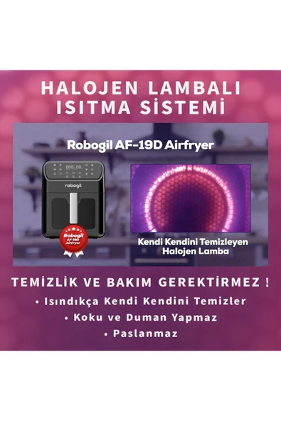 ROBOGİL Af-19d Airfryer Xxl 6,5lt Halojen Lambalı Cam Kapaklı Sıcak Hava Fritözü - 2