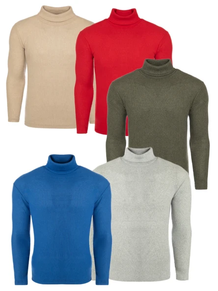 5'li Paket Erkek Boğazlı Balıkçı Triko Kazak