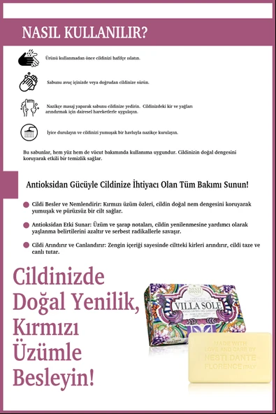 Nesti Dante Villa Sole Rosso Divino Del Chianti Katı Sabun 250gr | Antiflamatuar Ve Antioksidan | Üzüm Özü - Resim 4